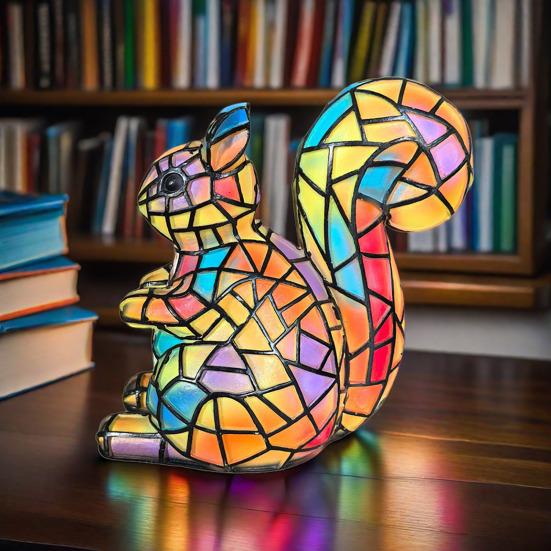 Retro Buntglas Harz Tier Tischlampe Vintage Stil Tierförmige Nachttischlampe Kleines Dekoratives Nachtlicht für Schlafzimmer Wohnzimmer Kinderzimmer Zuhause