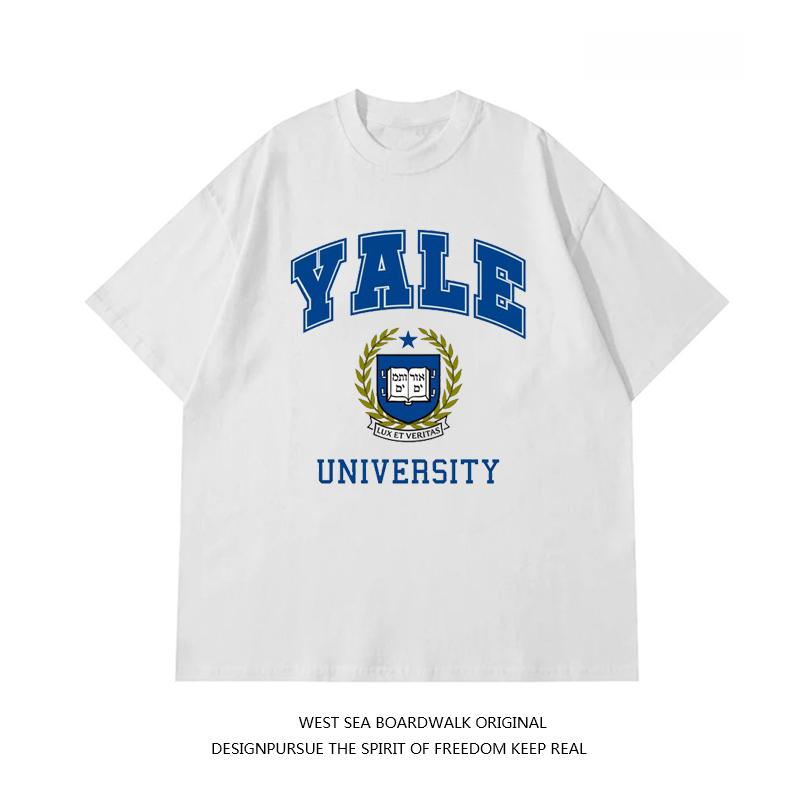 YALE Kortärmad T-shirt Yale University Ivy League Amerikansk Berömd Skola Bomull Alfabetstryck Trendigt Märke Lös