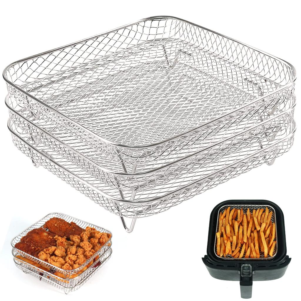 3Layer Air Fryer Racks Stainless Steel Basket Tray Stackable Multifunctional Durable Ovens Racks Air Fryer Accessories