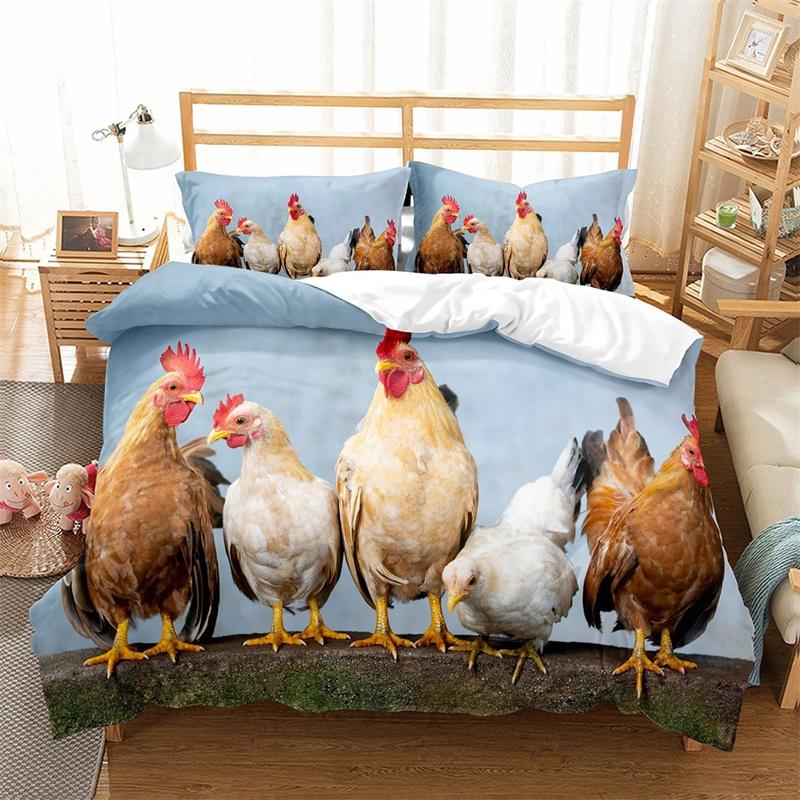 Ferme Poulet Roi Reine Housse de Couette Complète Poule Adorable Poussin Ensemble de Literie Famille Animal Housse de Couette 2/3 pièces Polyester Housse de Couette