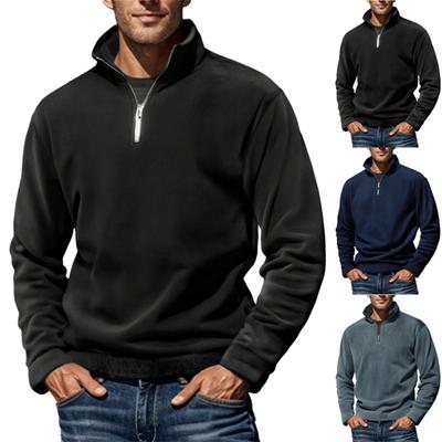 Herren Einfarbig Lässig Fleece und Pile Warme Jacke, Herren Stehkragen Ein-Drittel Reißverschluss Pullover Hoodie