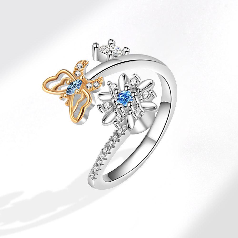 925 Silver Butterfly Open Ring For Women Simple Elegant Zircon Fairy High End Jewelry