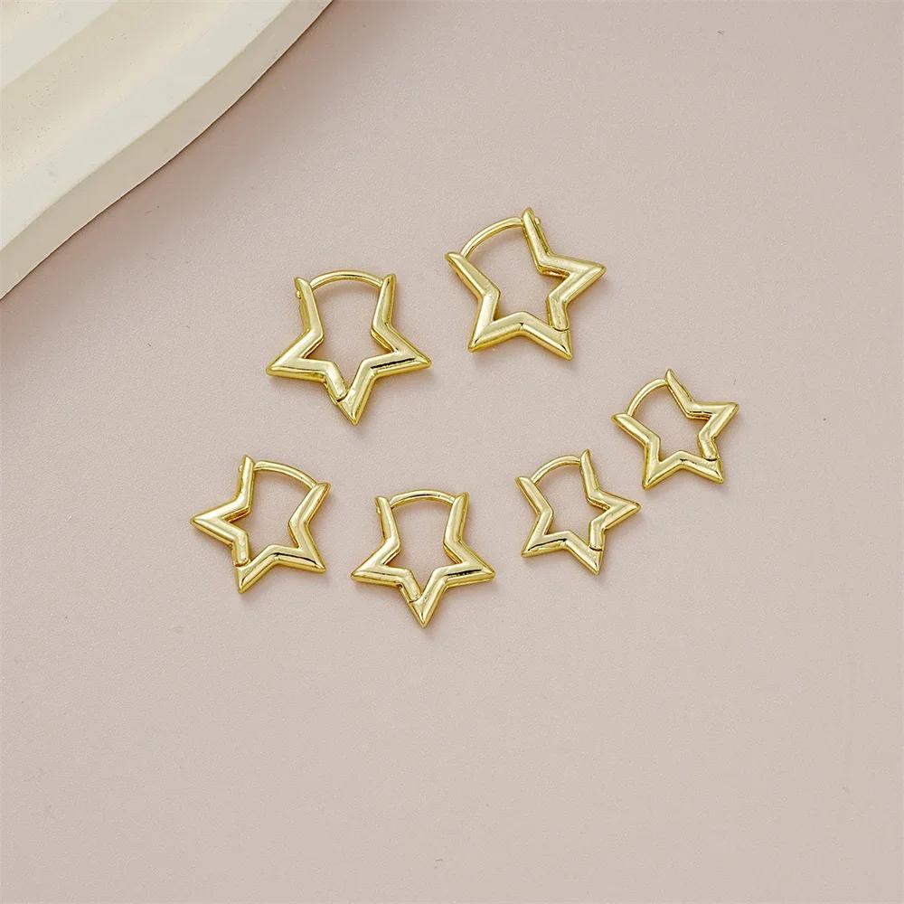 6pcs/Set Vintage Glossy Chic Silver Color Star Hoop Earrings for Women Retro Pentagram Huggie Hoops Daily Wear Jewelry