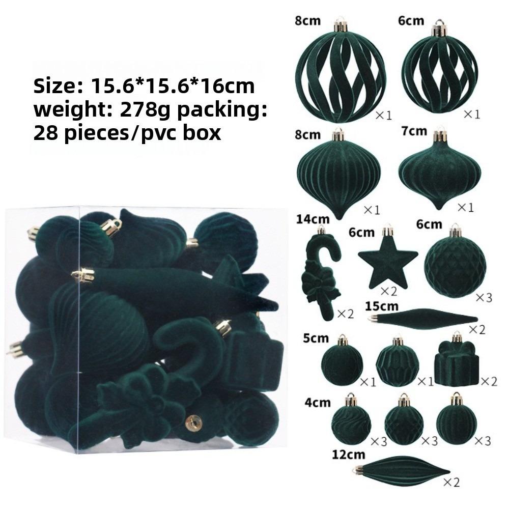 28pcs New Special-shaped Christmas Ball Pendant Flocked Shatterproof Xmas Tree Charm Xmas Tree Ornament Merry Christmas