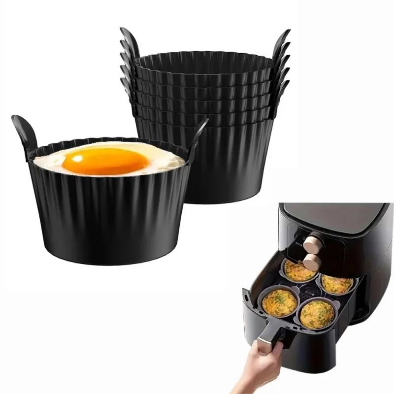 3/6Pcs Air Fryer Egg Poacher Food Grade Silicone Poaching Cups Non-Stick Round Silicone Ramekins Reusable Silicone Baking Cups