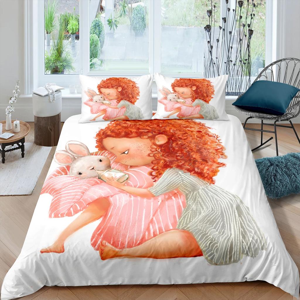 Cute Doll Little Girl Comforter Cover White Background Sof Microfiber Duvet Cover +pillowcases Bedding Sets For Dormitory Single