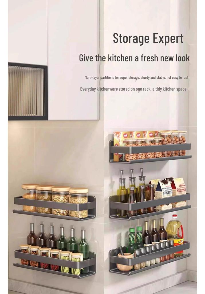 Punch-Free Wall-Mounted Kitchen Storage Rack for Seasonings