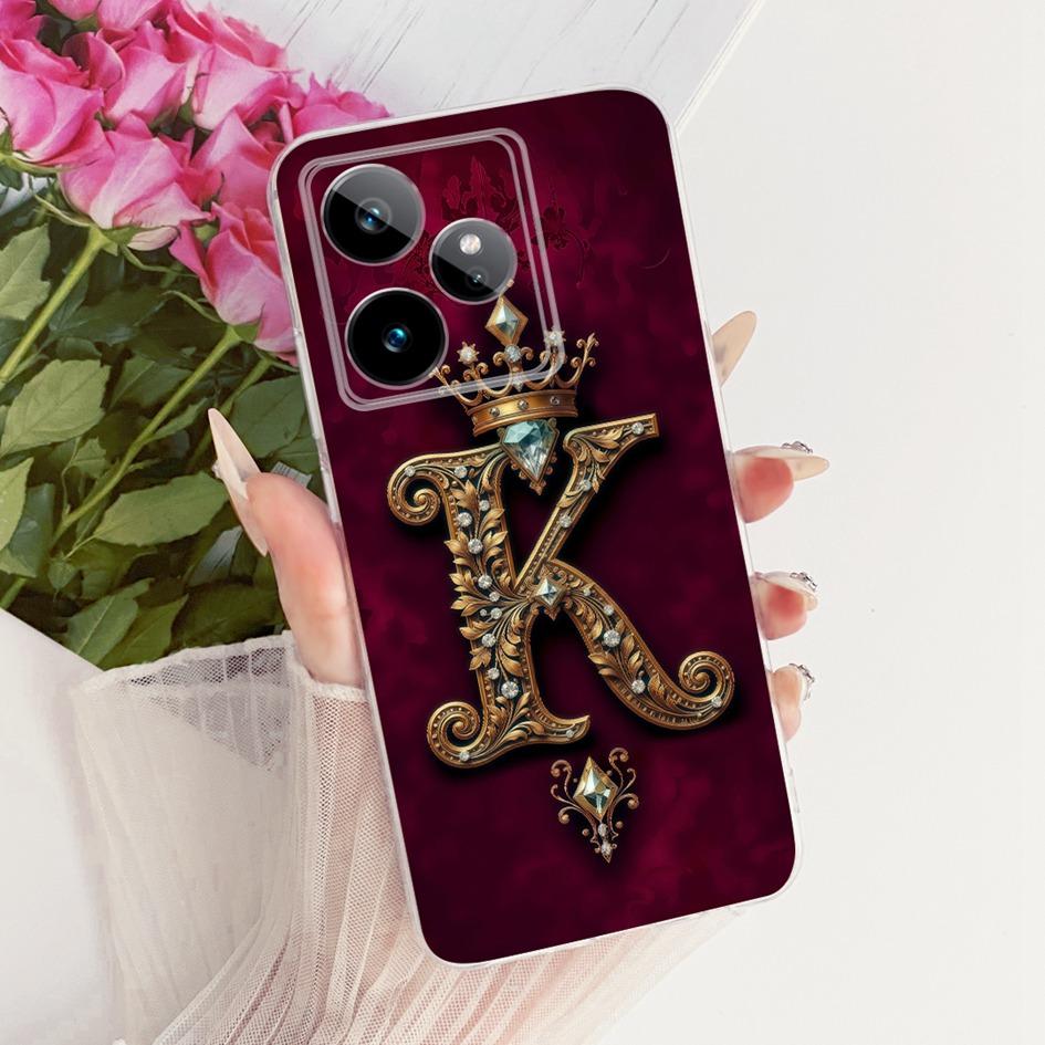 For Realme GT 7 7T Case RMX5061 RMX5085 Retro Initial Letters Crown Soft Silicone Cover For Realme GT 7 Pro RMX5010 GT7Pro Shell