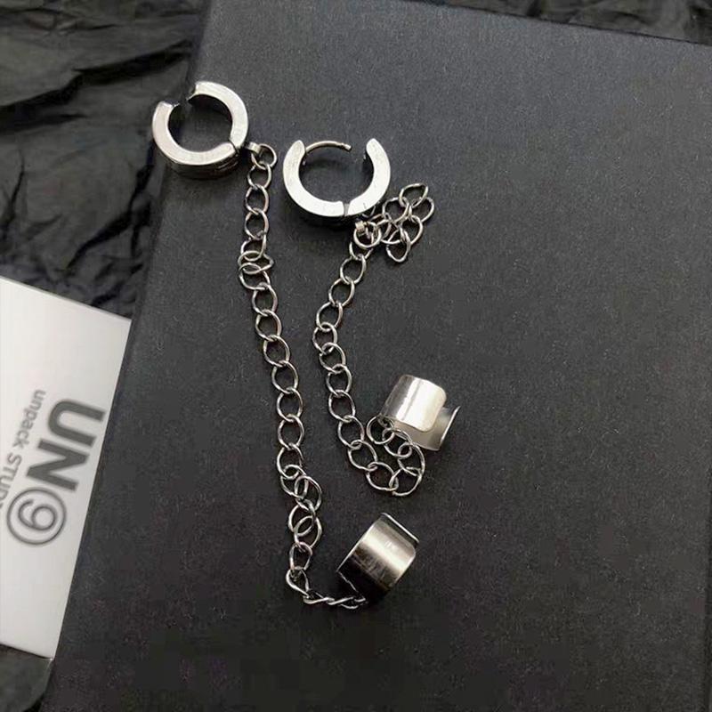 Punk Hip Pop Earrings Clip Tassel Chain Ear Bone Clip Dangle Earring Fake Piercing Ear Cuff Earrings ADM