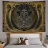 Viking Norse Decor Tapestry Cool Odins Ravens Tapestry Wall Hanging For Men Bedroom Norwegian Mythology Nordic Pagan Golden