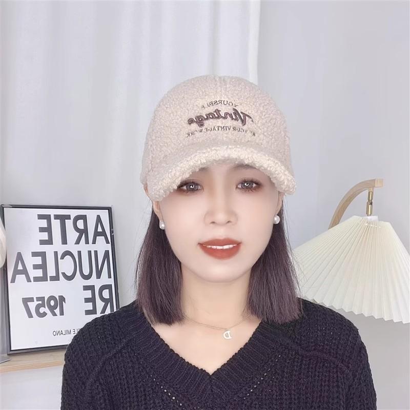 Lamb Plush Baseball Cap Women's Winter New Fashion Versatile Hat Autumn and Winter Fluffy Cap