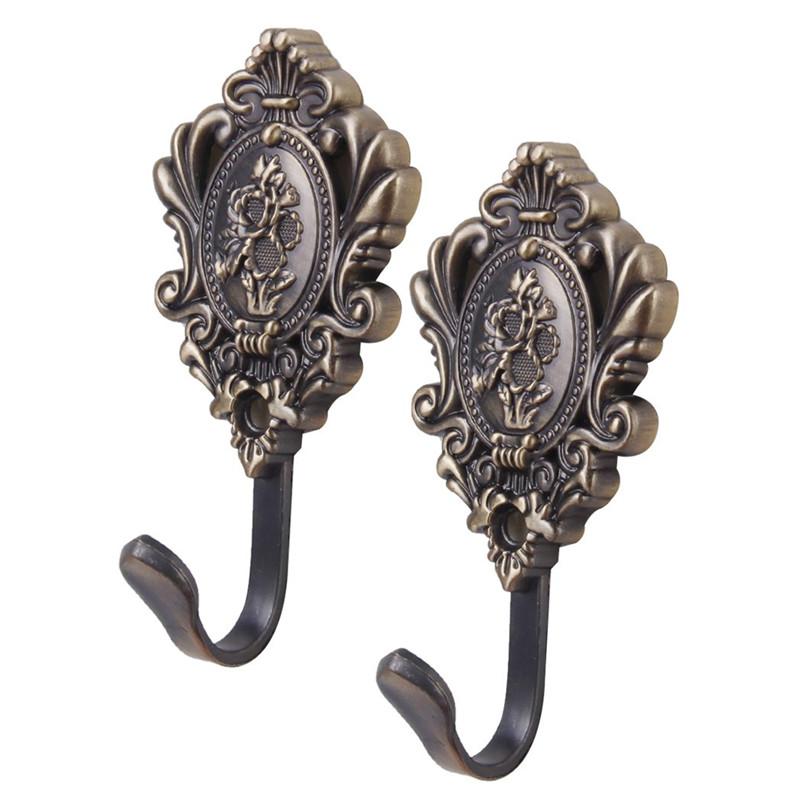Rose Pattern Vintage Alloy Drapery Curtain Holdbacks Tieback Hooks 2Pcs Zinc Alloy Antique Wall Hook Hook