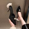 Fashion Ladies Banquet Professional High Heels 2024 Pointy Satin Pearl Fine White Rose Sandal Design Sense 8CM Baotou Slippers Slides