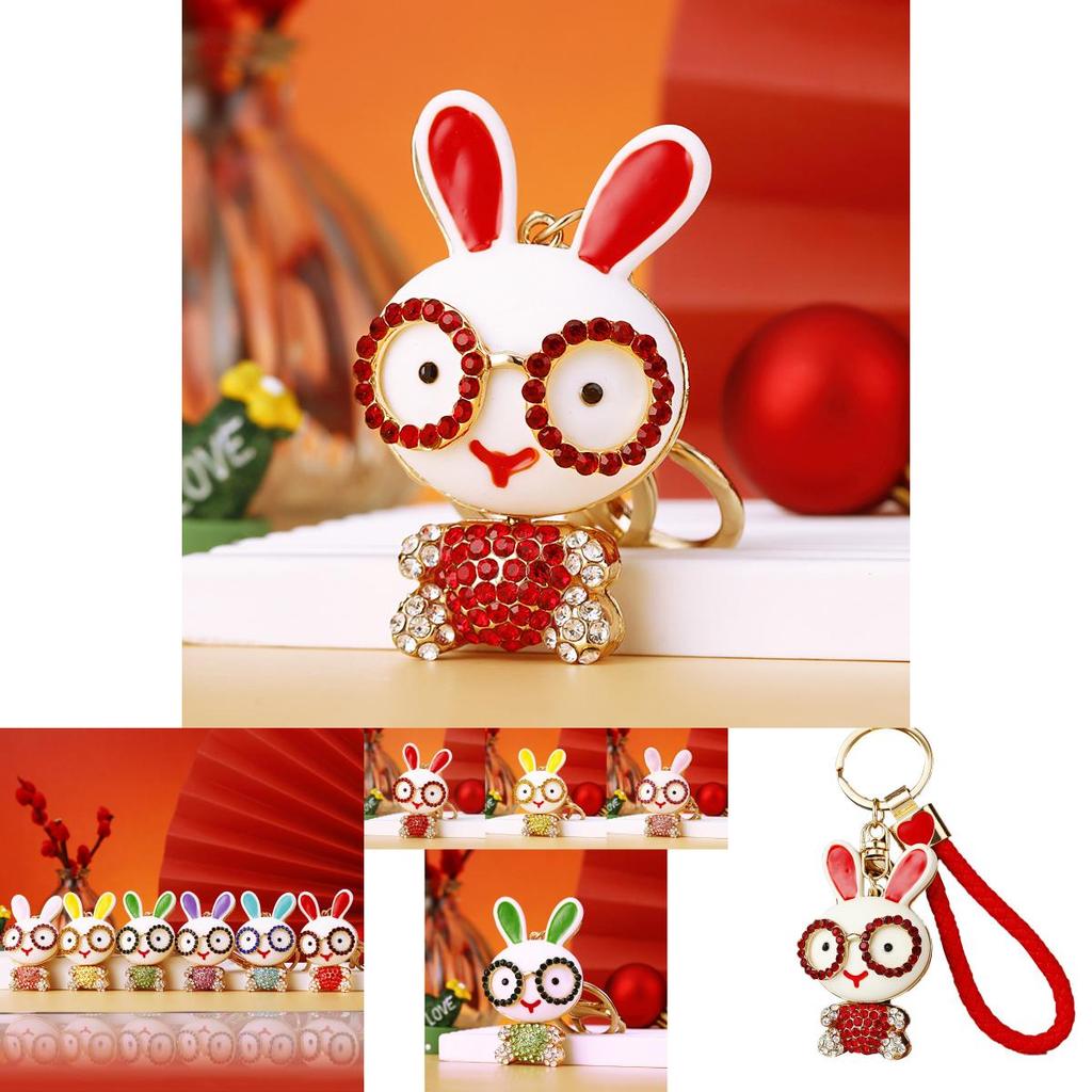 Adorable Pink Rabbit Glasses Keychain Sparkling Metal Keyring Perfect Gift For All Occasions