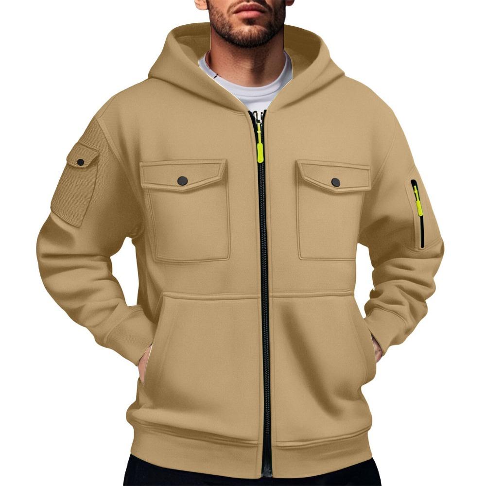 New American Style Innovative Men's New Multi-pocket Cardigan Zipper Hooded Sweatshirt