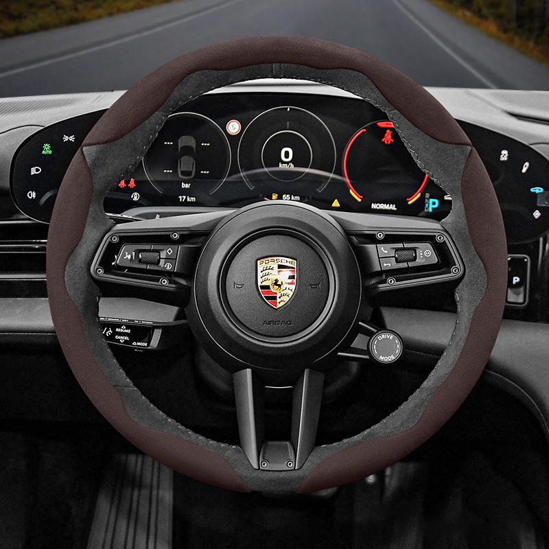 Nadaje się do Porsche Antypoślizgowy Segmentowy Pokrowiec na Kierownicę z Zamszu Nadaje się do Casenne 996 Macan 957 Volante Boxster 986 718 Alcantar