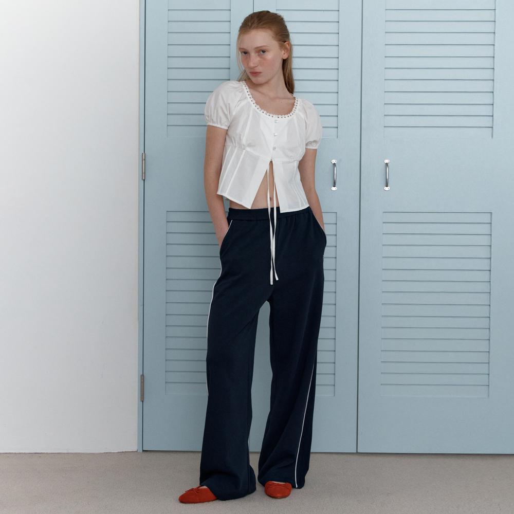 Elssibeui Embroidery Wide Sweat Pants_Navy