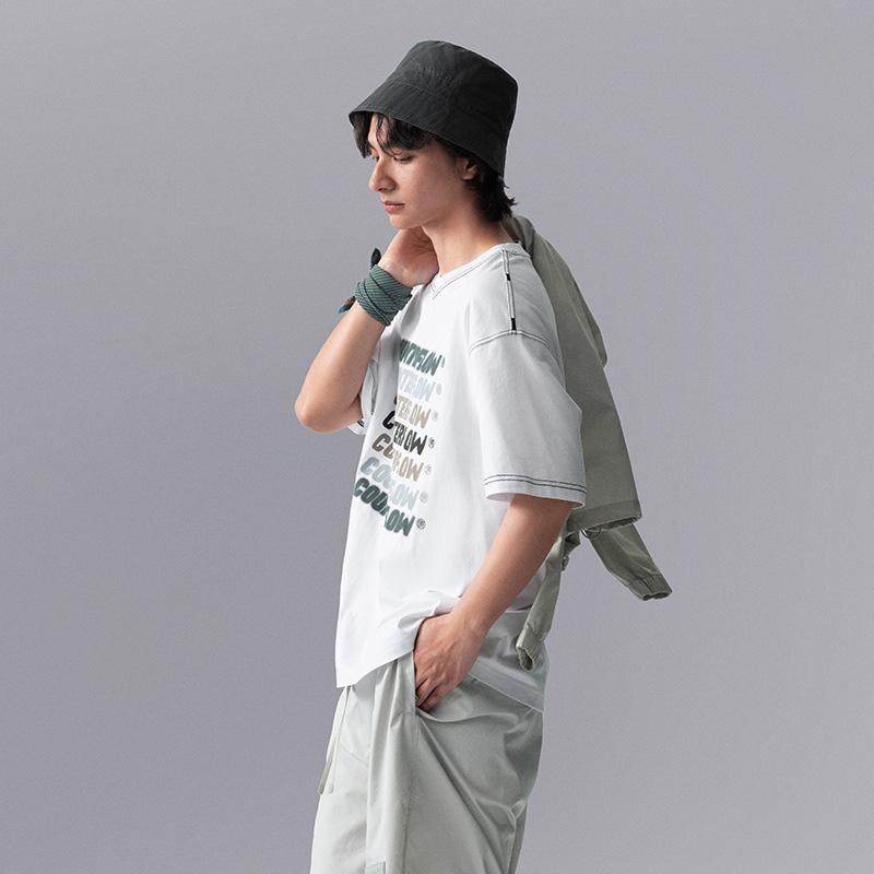 Li Ning CF Playful Attitude Letter Print Sports Knit Crew Neck Short Sleeve T-Shirt Men Tops Standard-White ATSU613-2