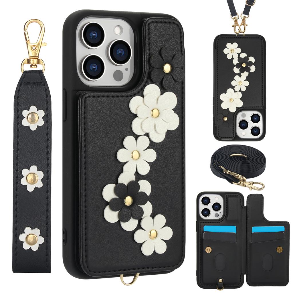 Crossbody Flip Leather Phone Case For iPhone Air 17 16E 15 16 14 13 12 11 Pro Max XR XS Max 7 8 Plus SE Wallet Wrist Strap Cover