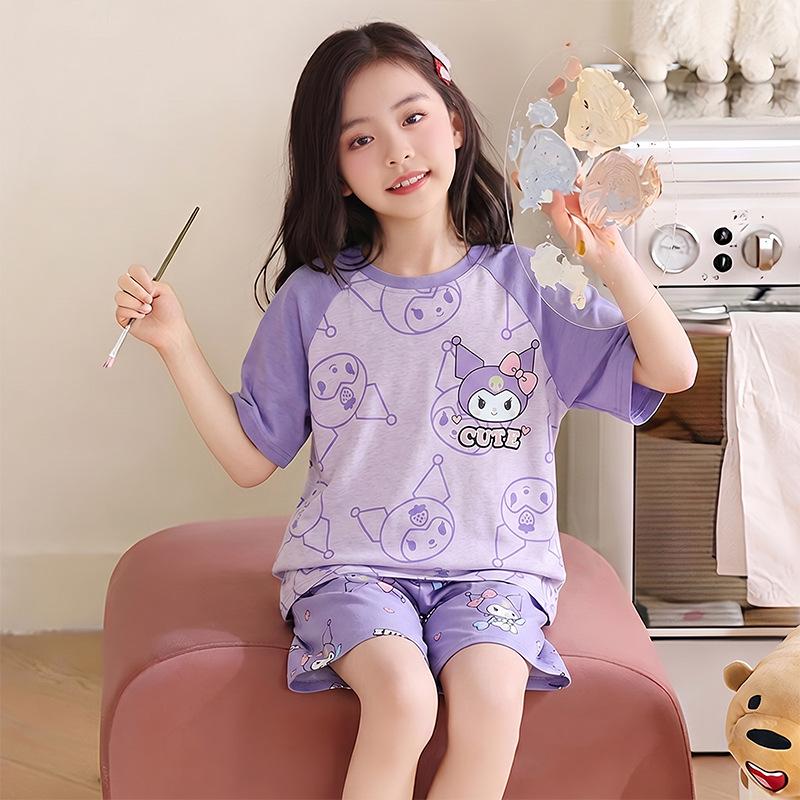 Girls' Summer Pajama Set: Cute Short Sleeve Pullover & Loose Two-Piece Home Wear for Kids