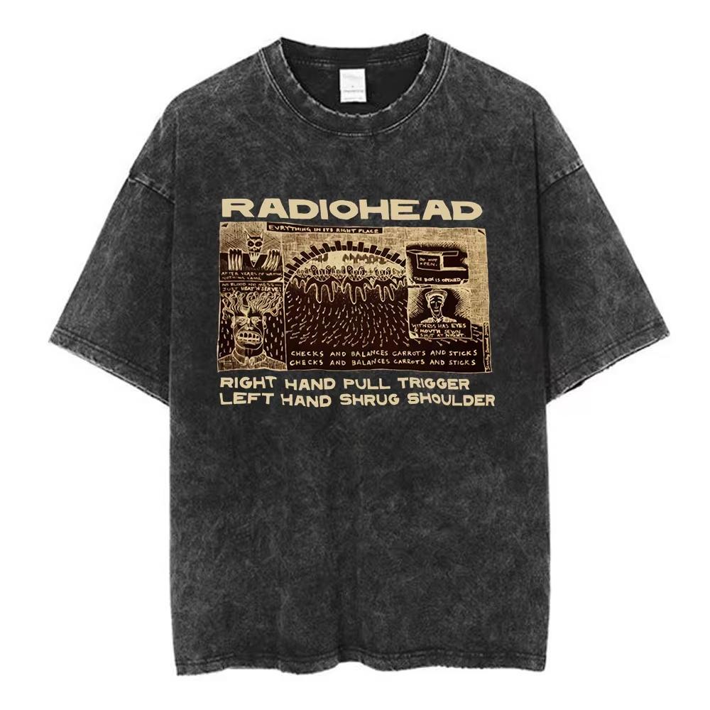 Rock Band Radiohead The Bend Funny Cat Vintage Washed Tshirts Men Women Fashion Hip Hop T Shirts Cotton Male Tshirt Streetwear