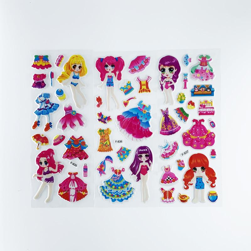 12 Sheets/Set 3D Bubble Dress Up Girls Stickers Cartoon Change Clothes DIY Kawaii Stickers Educational Toys for Kids Girl Gift