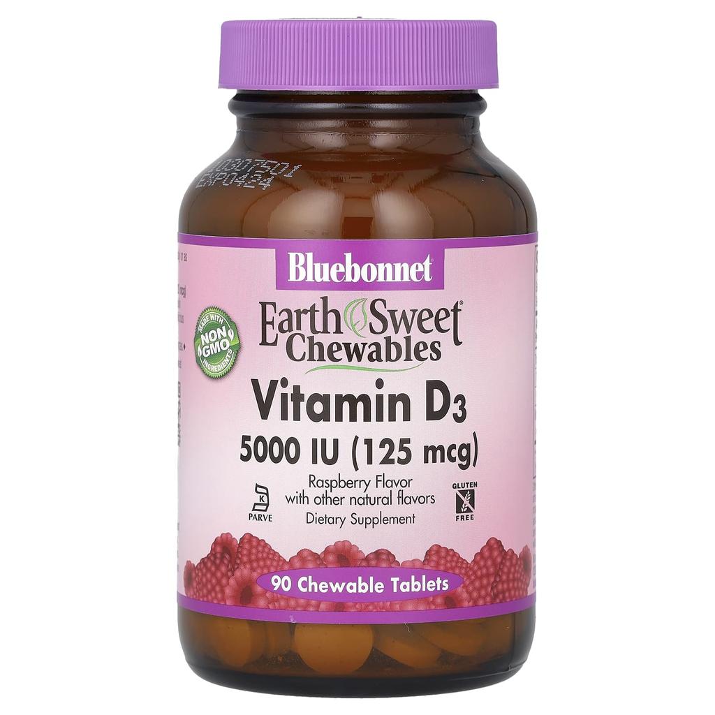 Vitamine D3, Framboise, 5000 UI (125mg), 90 Comprimés à Croquer