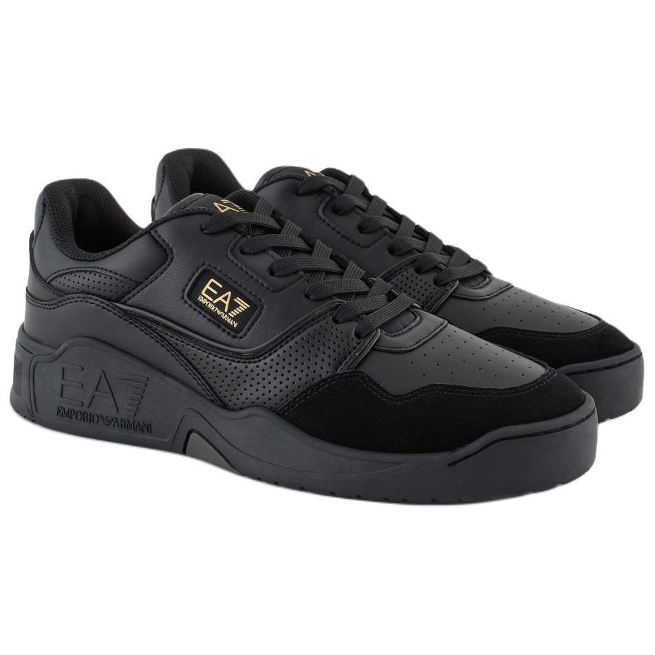 Emporio Armani Adidași joasă cu șireturi și vârf rotund din piele EA7 pentru bărbați Negru X8X187XK402M701