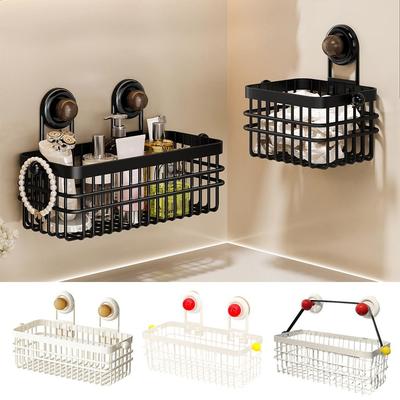 Multifunctional Wall Mounted Storage Baskets Carbon Steel Large Capacity Hanging Kitchen Baskets Suction Cup Space Saving