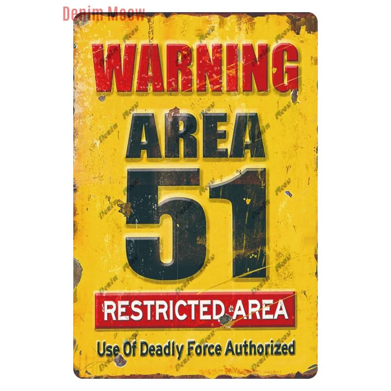 Warning Area 51 Vintage Metal Tin Sign UFO Activity Area Caution Danger Wall Plaque Retro Painting Sticker Home Decor 8x12 Inch