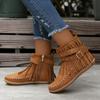 Mode Frühling Herbst Schuhe für Damen Böhmischer Stil Quasten Stiefeletten Damen Retro Wildlederimitat Schnallenriemen Damenstiefel Botas De Mujer