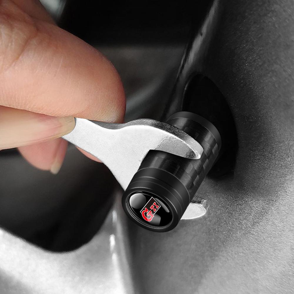 Car Accessories Carbon Fiber Wheel Tire Valve Caps Stem Case For Volkswagen Golf Passat Jetta Tiguan Polo GTI Beetle Vento Rline