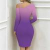 Women Plus Size Asymmetric Cold Shoulder Long Sleeve Brown Gold Vintage Damask Print Irregular Wrap Bodycon Midi Dress
