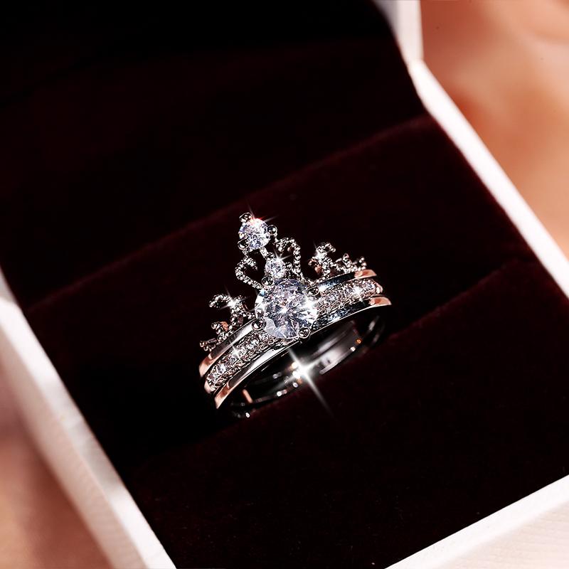 New Domineering Gorgeous Style 925 Crown Ring AAAA Shiny Zircon Double Ring Fashion Party Queen Ring Ladies Jewelry
