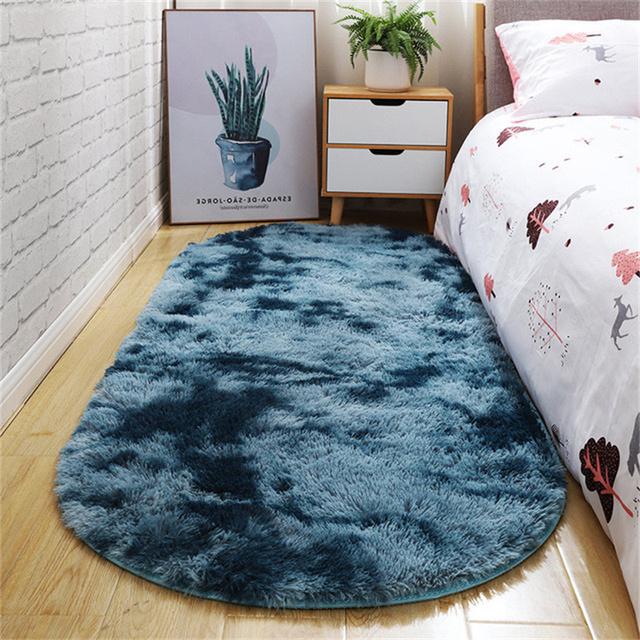 Soft Fluffy Carpets For Living Room Non -Slip Thick Velvet Oval Area Rugs For Bedroom Bedside Floor Mats Pets Kids Room Carpets