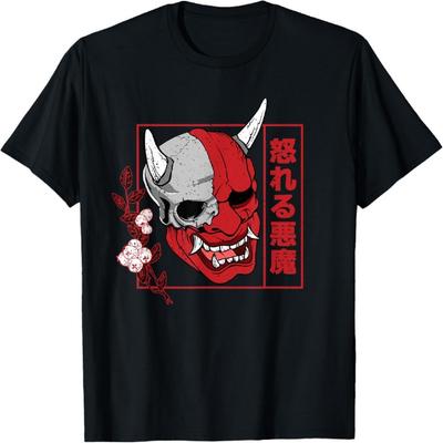 Japanese Demon Art Face  Skull Devil Oni Harajuku Aesthetic T-Shirt