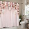 1pc Elegant Pink Floral Shower Curtain with Hooks - Machine Washable Fabric Bath Curtain Suitable for Modern Bathrooms, Romant