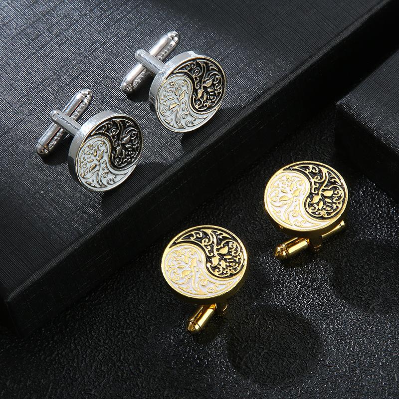 Men's Alloy Enameled Retro Bagua Totem Shirt Cuff Buttons Round Design Vintage Style Shirt Cufflinks Ideal Father's Day Gifts