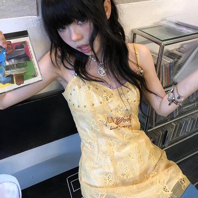 Y2k Estetika Krajkové šaty Fairycore Spaghetti Strap Mini Šaty Vintage japonské krátké šaty z roku 2000 Společenské šaty Lolita