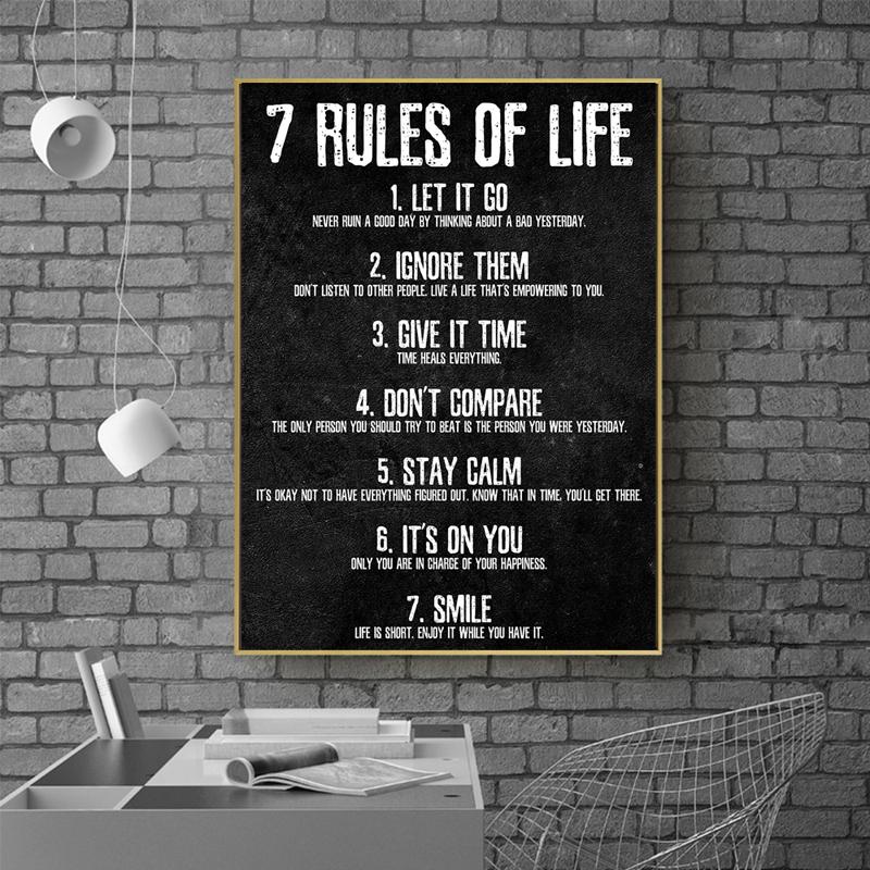 „7 Rules of Life Watch Your Thoughts“, motivierende Poster und Drucke auf der Leinwand, Gemälde, Wandkunst, Bild für das Wohnzimmer