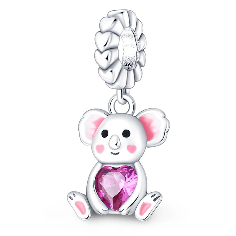 925 Silver Color Cat Bear Elephant Rabbit Cute Pink Animal Charms Bead Fit 925 Original Bracelets Fine DIY Jewelry Gifts