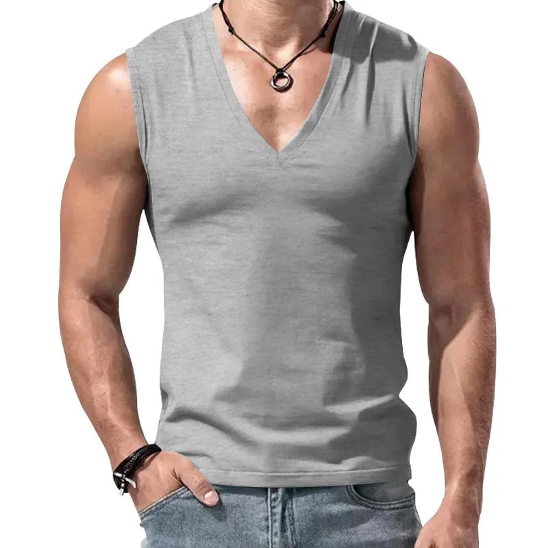 Débardeur d'été ample à col en V pour homme, couleur unie, décontracté, sport