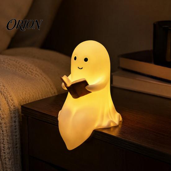 Novelty Dorm Room Decor Halloween Ghost Lamp, Cute Middle Finger Ghost/Reading Book Night Light, Funny Light Spooky Figurine for Tabletop, Indoor Home