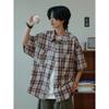 Summer Shirt Men's Checkered Short Sleeved Plus Size Seven Quarter Sleeved Shirt Hong Kong Style Casual Jacket