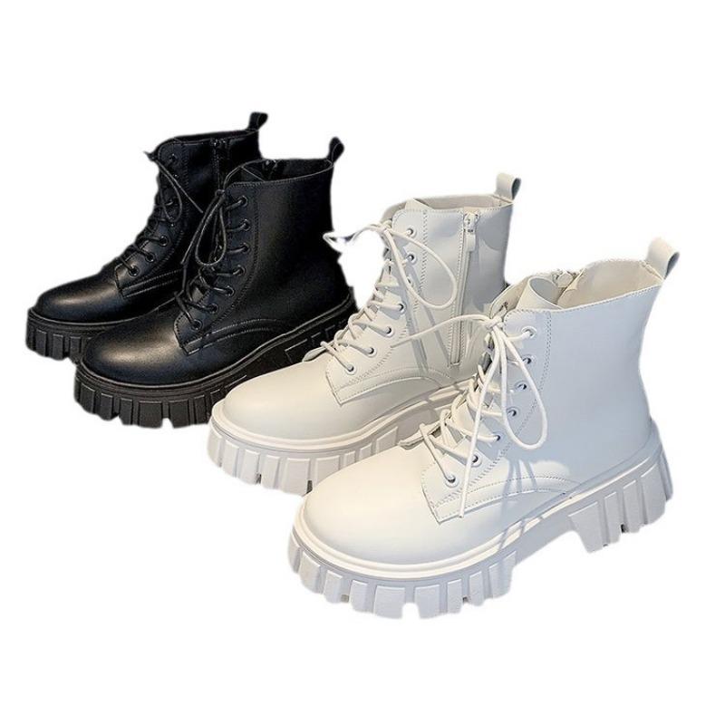 Thick-soled Lace-up Martin Boots Women's Autumn and Winter New Korean Version Leather Women's Boots Comfortable Soft-soled Women's Medium Boots