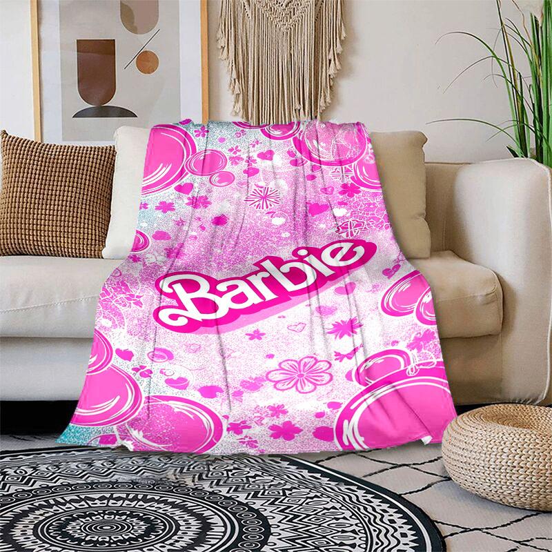 1pc Barbie Pink Floral Pattern Cartoon Blanket,Portable Throw for Travel & Camping, All Season Cozy Blanket,Ideal Gift