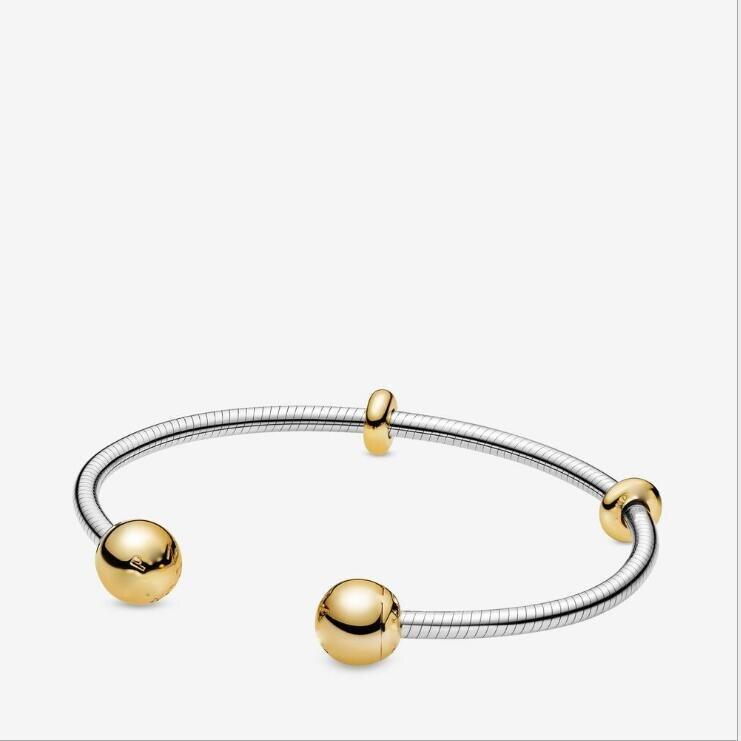 Plata  Sterling Tone Bracelets Sterling Tone Heart Classic Open Wrist Bracelet Women Fit Original Charm Beads Jewelry Present