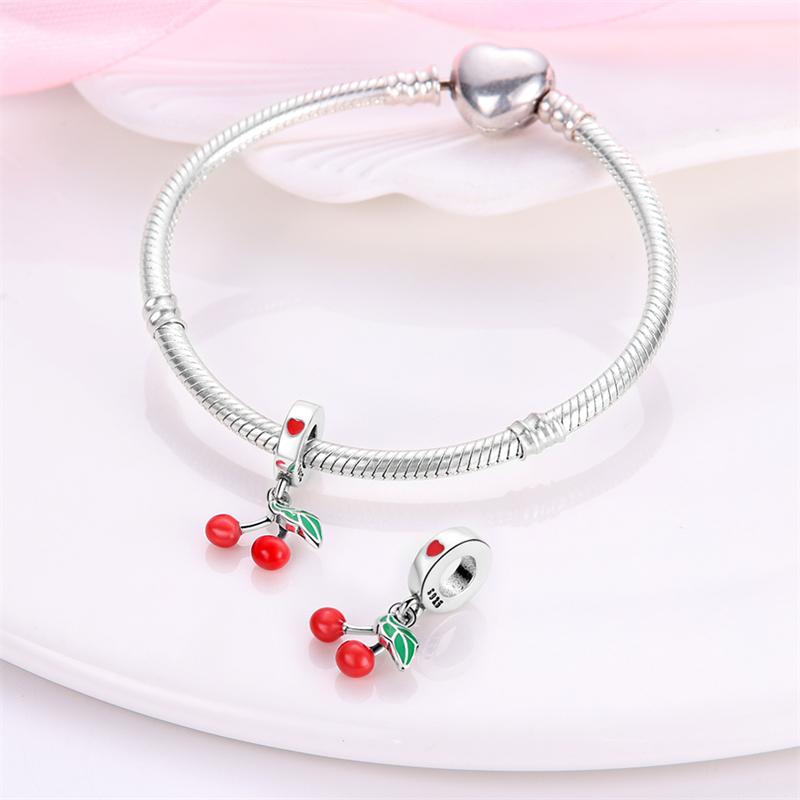 925 Silver Color Strawberry Cherry Avocado Fruit Charms Beads Fit Qikaola 925 Bracelets Fine DIY Birthday Jewelry