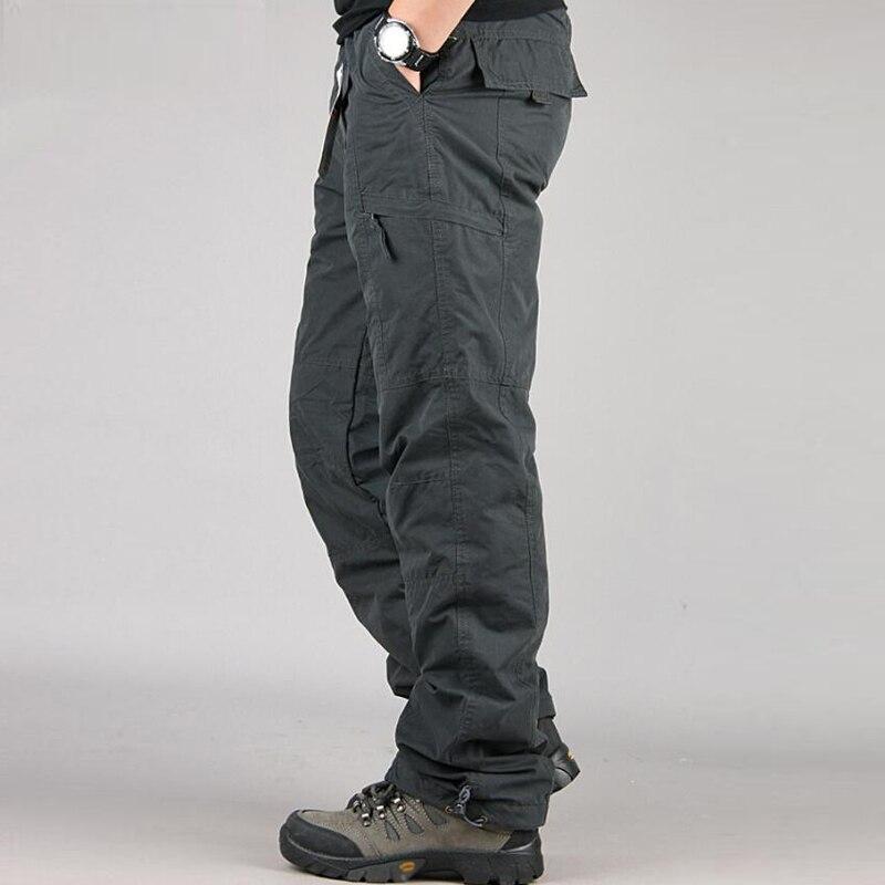 Heren katoenen winter dikke fleece casual broek tactische baggy cargo broek dubbele laag warme thermische rechte lange broek