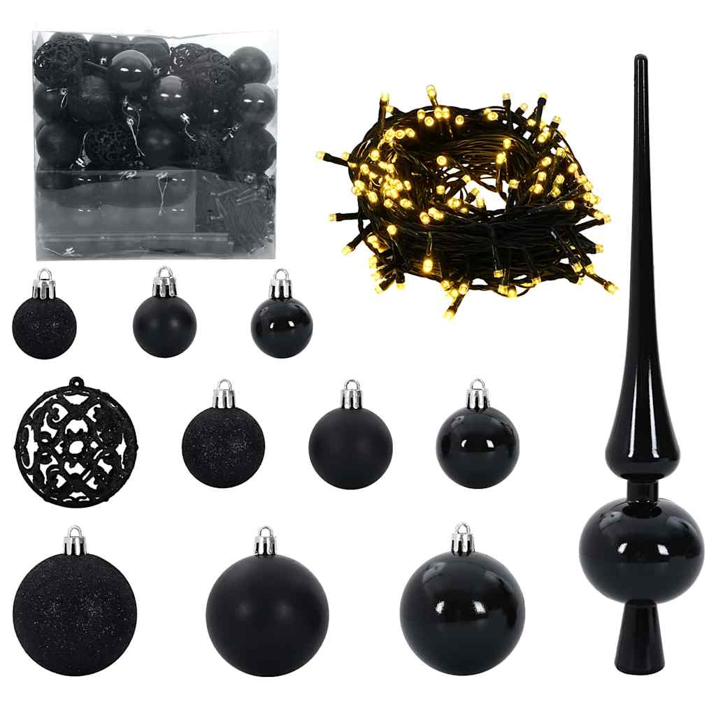 Christmas Ornament Set with 300 LEDs 120 pcs Black Plastic